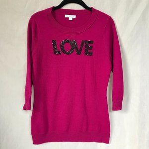 NY&C  Pink Purple Love Graphic 3/4 Sleeve Sweater